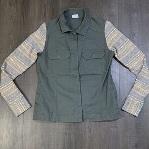 Columbia Large Green/Gray Button Southwest Print Soft Sleeve Shacket Jacket